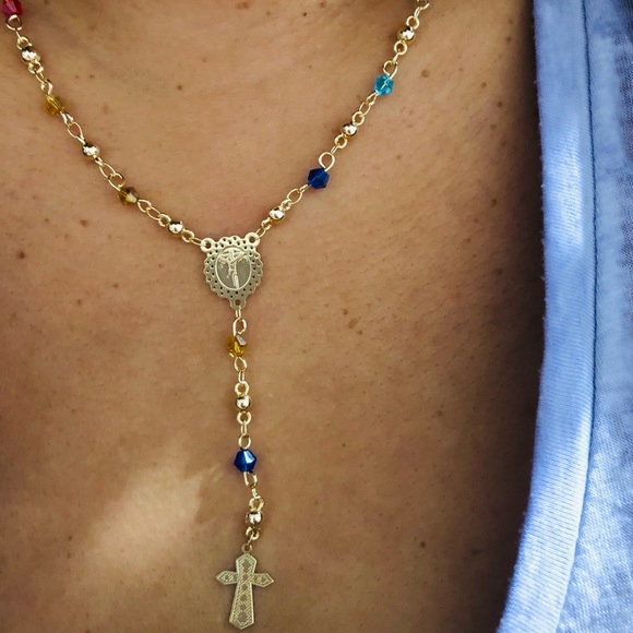 18k Gold Laminated Multi Color Rosary - Picture 4 of 5